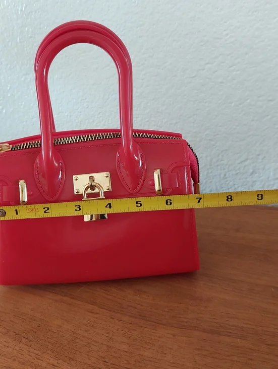 Source Unknown Glossy Red Mini Satchel with Gold Hardware - Picture 4 of 5